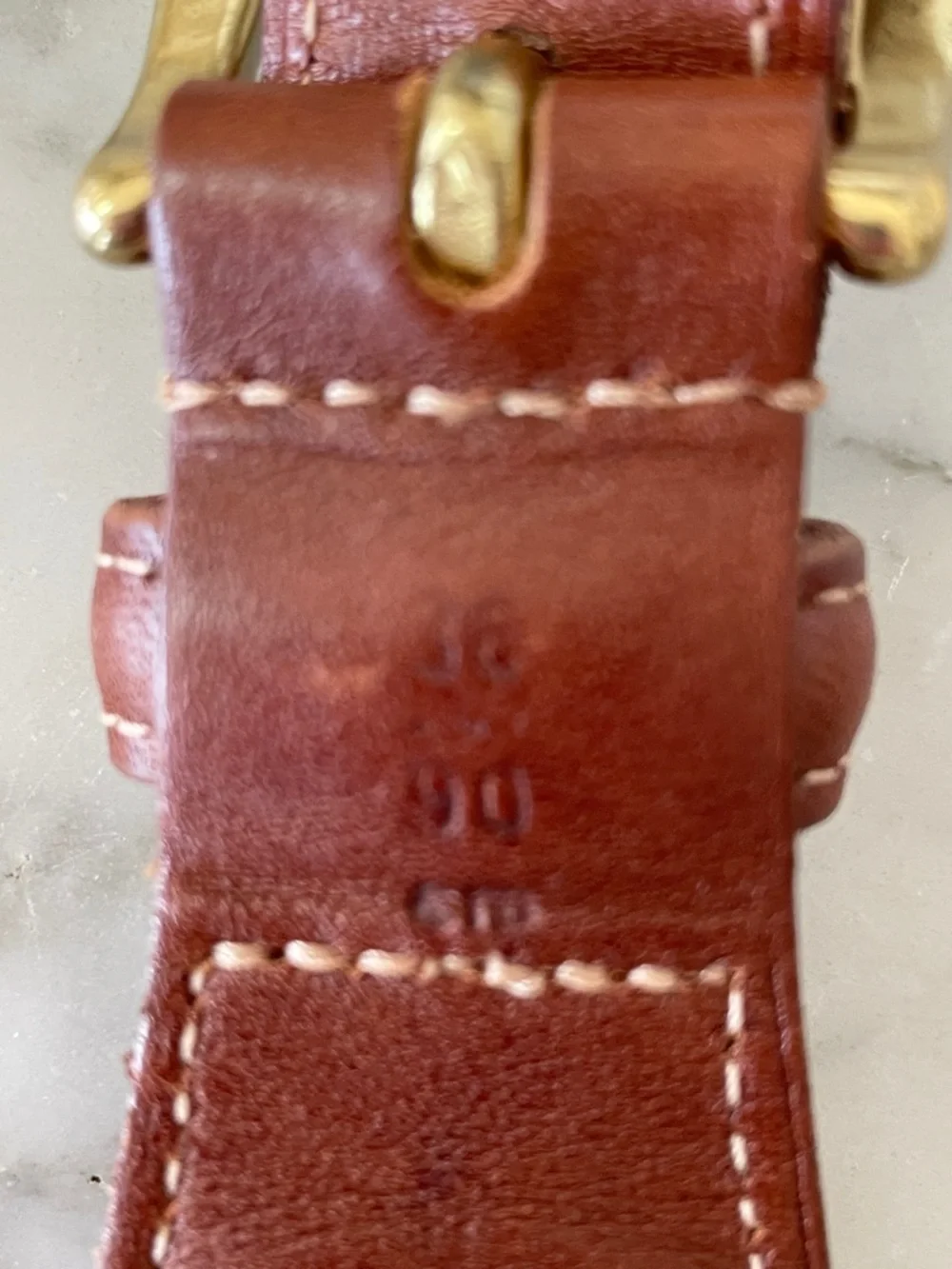 COACH Cream Canvas Belt Vintage Brown Leather Gold-Tone Buckle 36